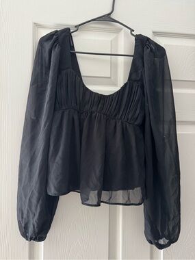 Abercrombie & Fitch Black Sheer Puff-Sleeve Blouse